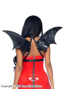 Female bat, costume wings, faux leather, ring, studs